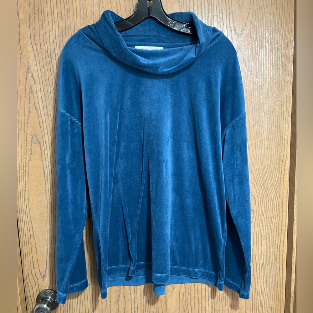 Carole Hochman Blue Velvety Velour Fleece Long Sleeve Top with Cowl Neck